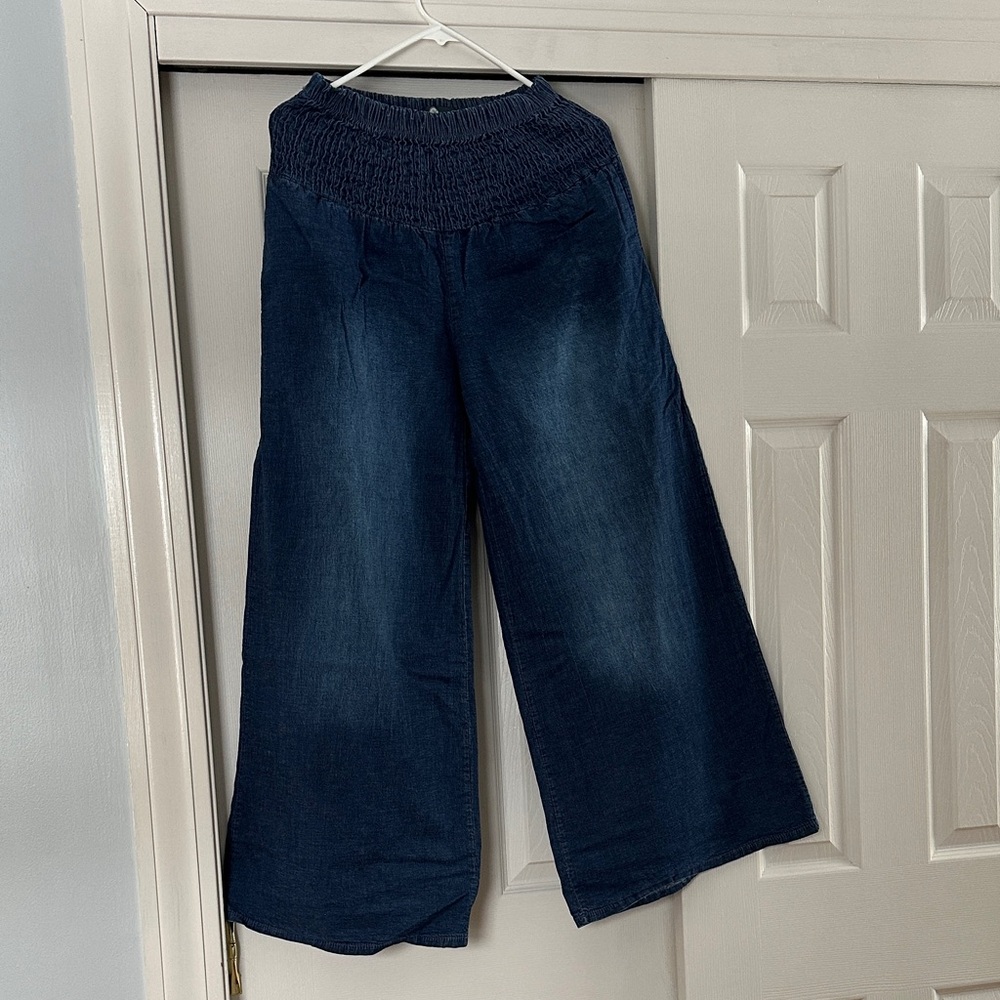 Wide-Leg Navy Pants